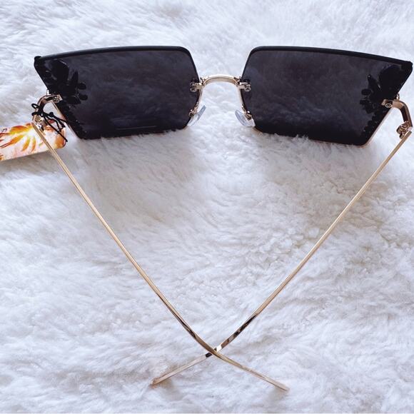 Nora Black w/ Gold Rims Square Sunglasses - Picture 11 of 13